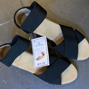 Charleston slingback black wedges